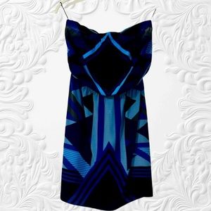 Express blue and black lightweight strapless dress . Size small